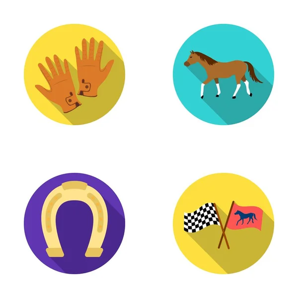 Carrera, pista, caballo, animal .Hippodrome y el caballo conjunto de iconos de la colección en el estilo plano vector símbolo stock illustration web . — Archivo Imágenes Vectoriales