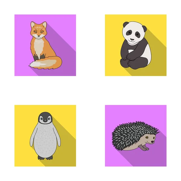 Fox, panda, hedgehog, penguin and other animals.Animals set collection icons in flat style vector symbol stock illustration web. — Stock Vector