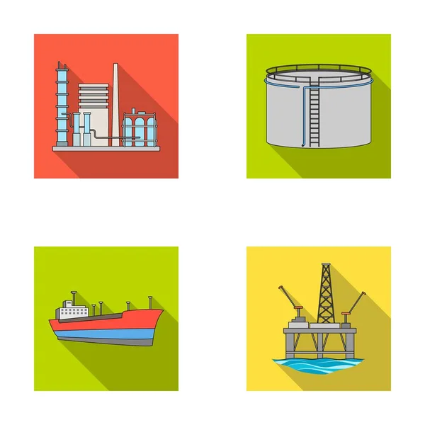 Нефтеперерабатывающий завод, танк, танкер, башня. Иконки коллекции масла в плоском стиле векторные символы иконок . — стоковый вектор