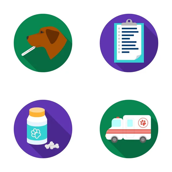 Ziekenhuis, dierenarts, hond, thermometer. Dierenarts kliniek instellen collectie iconen in vlakke stijl vector symbool stock illustratie web. — Stockvector