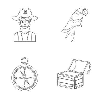 Korsan, haydut, şapka, bandaj. Korsanlar toplama simgeler anahat stili vektör simge stok çizim web içinde ayarla..