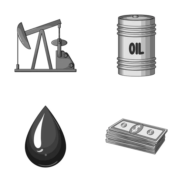 Pompa, barile, goccia, petrodollari. Serie olio icone di raccolta in stile monocromatico vettore simbolo stock illustrazione web . — Vettoriale Stock