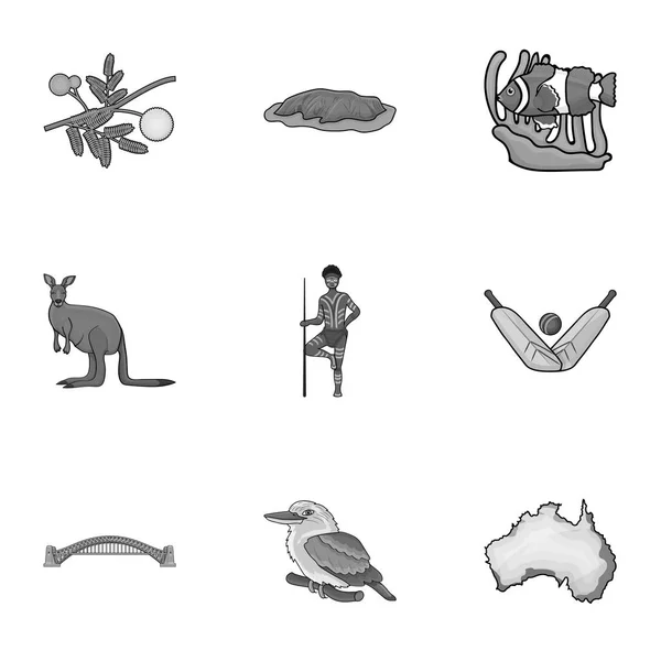 Symboles nationaux d'Australie. Icône Web sur le thème Australie.Icône Australie dans la collection de jeu sur l'illustration vectorielle de style monochrome . — Image vectorielle