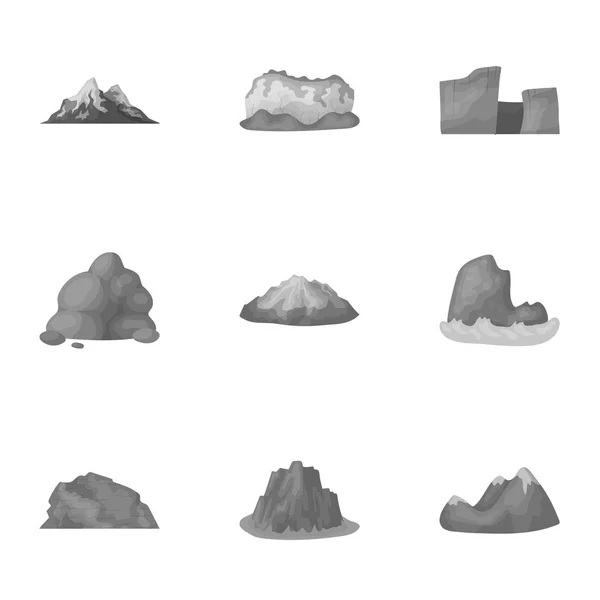 Набір іконок про різні гори. Зима, літні гори в одній колекції. Різні гори значок в наборі колекції на монохромному стилі Векторні символи стокова ілюстрація . — стоковий вектор