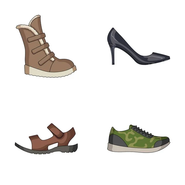 Ikonok a különböző cipő halmaza. Különböző cipő egy ikon a rajzfilm stílusú vektor web szimbólum stock illusztráció. — Stock Vector