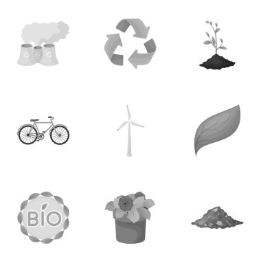 Dünya'ya, ekoloji, yıkım mücadele etmek için yollar sorunlar ekoloji. Tek renkli stil vektör simge stok çizim üzerinde küme koleksiyon Biyoloji ve ekoloji simgesini.