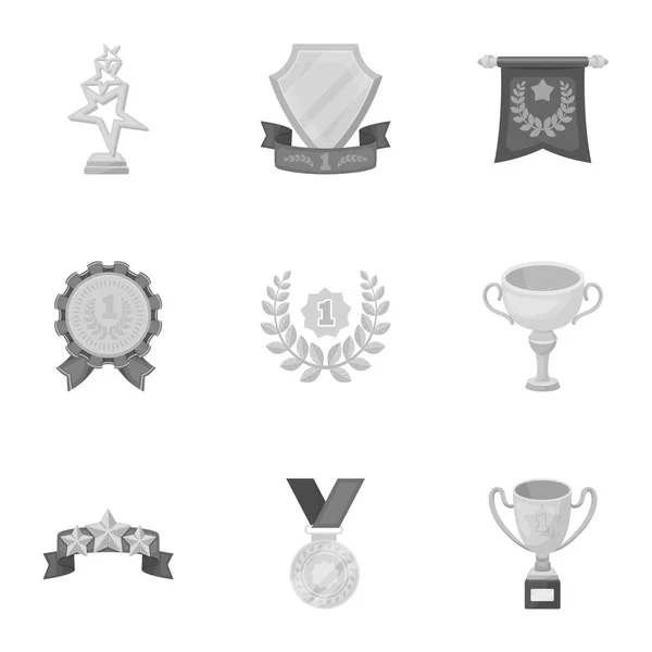 Awards, gold medals and cups as prizes in competitions and competitions. Awards and trophies icon in set collection on monochrome style vector symbol stock illustration. — Stock Vector