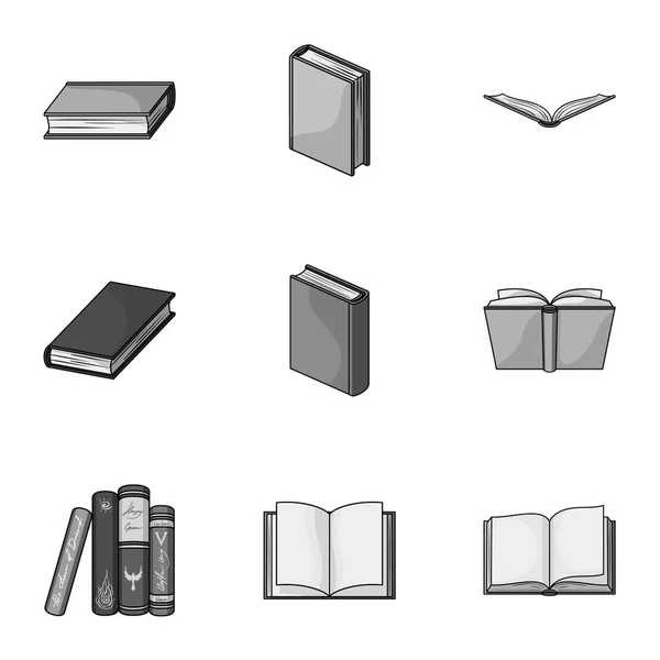 Een aantal foto's met boeken. Boeken, notebooks, studies. Boeken-pictogram in de set collectie op zwart-wit stijl vector symbool stock illustratie. — Stockvector