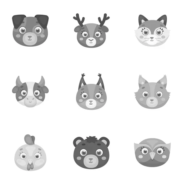 Wild and domestic animals. A set of pictures about animals. Animal muzzle icon in set collection on monochrome style vector symbol stock illustration. — Stock Vector