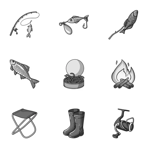 Summer and winter fishing, outdoor recreation, fishing, fish.Fishing icon in set collection on monochrome style vector symbol stock illustration.