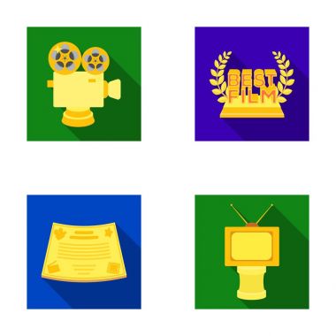 Gümüş fotoğraf makinesi. Bir Tv şeklinde ve başka ödüller bronz ödül. Film Ödülü, sset toplama simgeler düz stil vektör simge stok çizim web içinde.