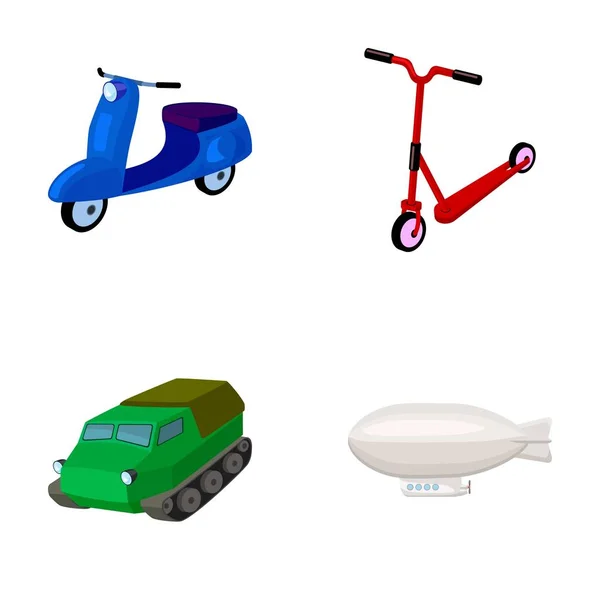 Motocykl, skútr, obrněný transportér, balon typy dopravy. Dopravní nastavení kolekce ikon v kreslený styl vektor symbol akcií ilustrace web. — Stockový vektor