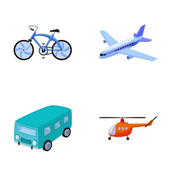 Vélos, avions, bus, hélicoptères. Transport set collection icônes en dessin animé style vectoriel symbole illustration web . — Image vectorielle