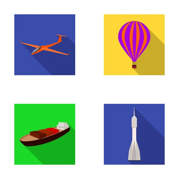 Un dron, un planeador, un globo, una barcaza de transporte, un cohete espacial modos de transporte. Transporte conjunto colección iconos en estilo plano vector símbolo stock ilustración web . — Vector de stock