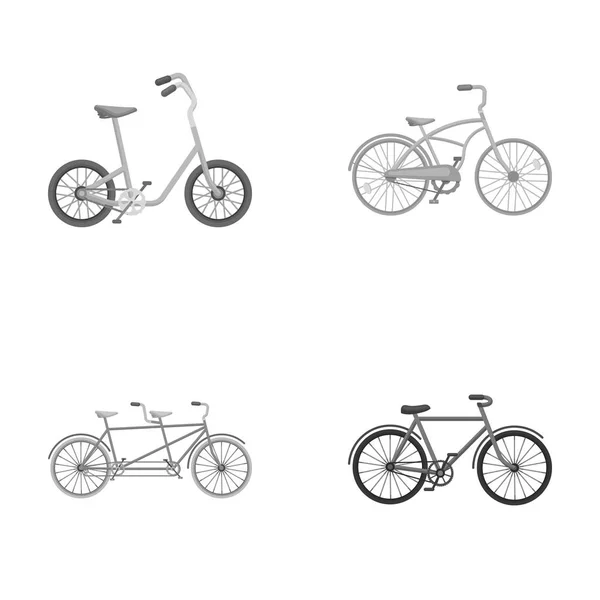 Childrens bicycle, a double tandem and other types.Different bicycles set collection icons in monochrome style vector symbol stock illustration web. — Stock Vector