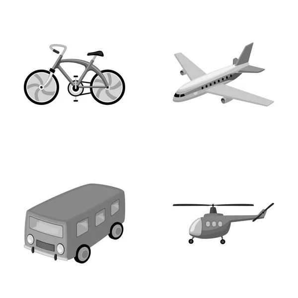 Kolo, letadlo, autobus, vrtulník typy dopravy. Dopravní nastavení kolekce ikon v monochromatickém stylu vektor symbol akcií ilustrace web. — Stockový vektor