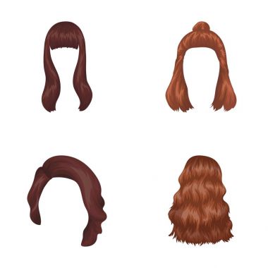 Saç uzun, kırmızı ve diğer türleri. Arka saç toplama simgeler karikatür tarzı vektör simge stok çizim web içinde ayarla..