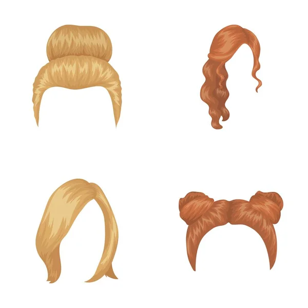 金发女郎带一束，红色波浪和其他类型的头发。后面的头发在卡通风格矢量符号股票图 web 设置集合图标. — 图库矢量图片