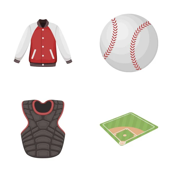 Spielplatz, Jacke, Ball, Schutzweste. Baseball Set Sammlung Symbole im Cartoon-Stil Vektor Symbol Stock Illustration Web. — Stockvektor