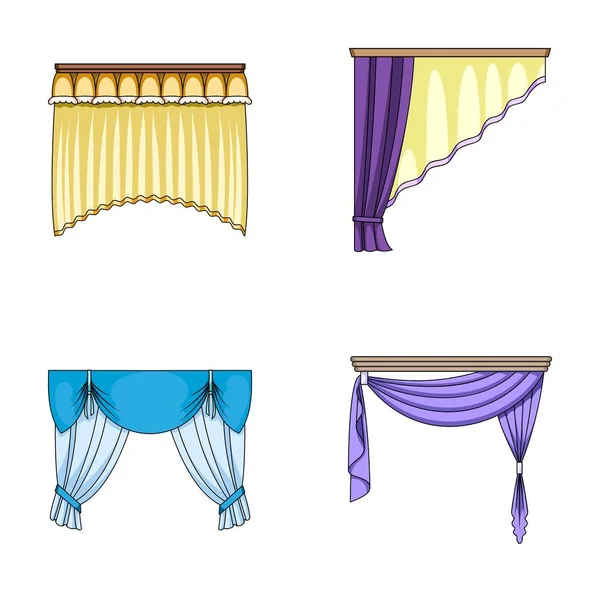 Diferentes tipos de cortinas de ventana.Cortinas conjunto de iconos de la colección en el estilo de dibujos animados vector símbolo stock ilustración web . — Archivo Imágenes Vectoriales