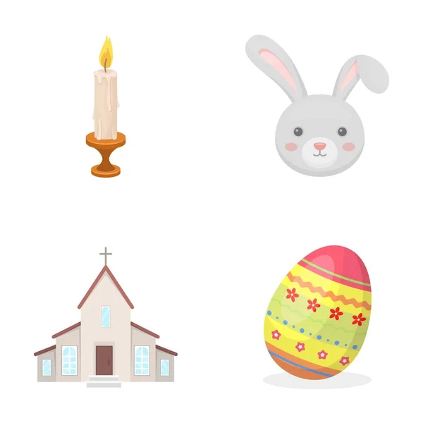 Igreja, vela, coelho de Páscoa e ovo pintado. ícones de coleção de conjunto de Páscoa em desenho animado estilo vetor símbolo estoque ilustração web . — Vetor de Stock