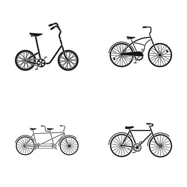 Çocuk bisiklet, Çift Kişilik bir tandem ve diğer türleri. Farklı Bisiklet toplama simgeler siyah stil vektör simge stok çizim web içinde ayarla..