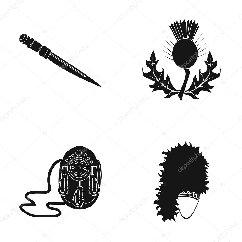 National Dirk Dagger, Thistle National Symbol, Sporran,glengarry.Scotland set collection icons in black style vector symbol stock illustration web.