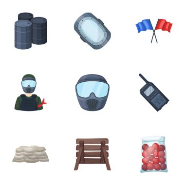 Marker paintball, ekipman, toplar ve oyun için diğer takımlar için. Paintball tek kutsal kişilerin resmi içinde karikatür tarzı vektör simge stok çizim web.