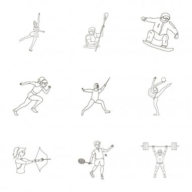 Olimpik spor. Kış ve yaz spor. Resimleri sporcular hakkında bir set. Anahat stili vektör simge stok çizim üzerinde küme koleksiyon simgesinde olimpik spor.