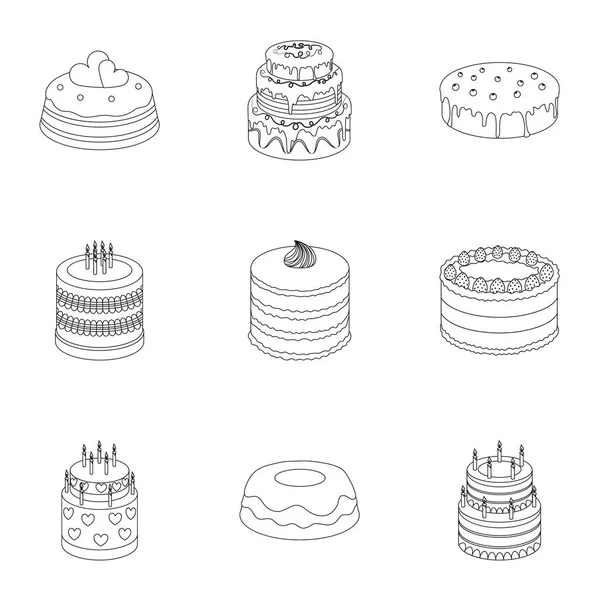Bolos para as férias. Um conjunto de doces diferentes. Bolos lindamente decorados e muffins.Cakes ícone na coleção de conjuntos no estilo esboço vetor símbolo estoque ilustração . — Vetor de Stock