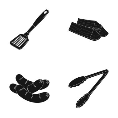 Bıçak mutfak, yakacak odun, sosis ve diğer Barbekü için. Barbekü toplama simgeler siyah stil vektör simge stok çizim web içinde ayarla..