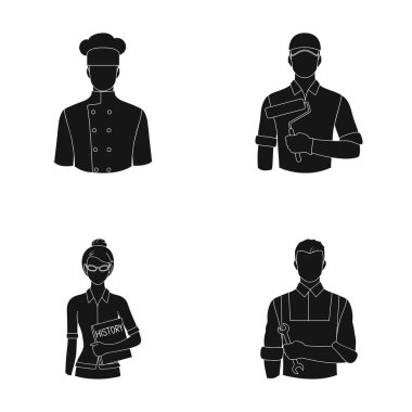 Aşçı, ressam, öğretmen, çilingir makinist. Meslek toplama simgeler siyah stil vektör simge stok çizim web içinde ayarla..