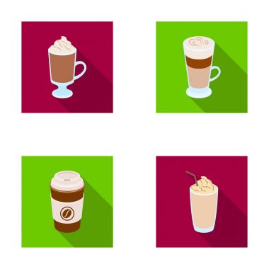 Mocha, macchiato, frappe, kahve al. Farklı kahve toplama simgeler düz stil vektör simge stok çizim web içinde ayarla..