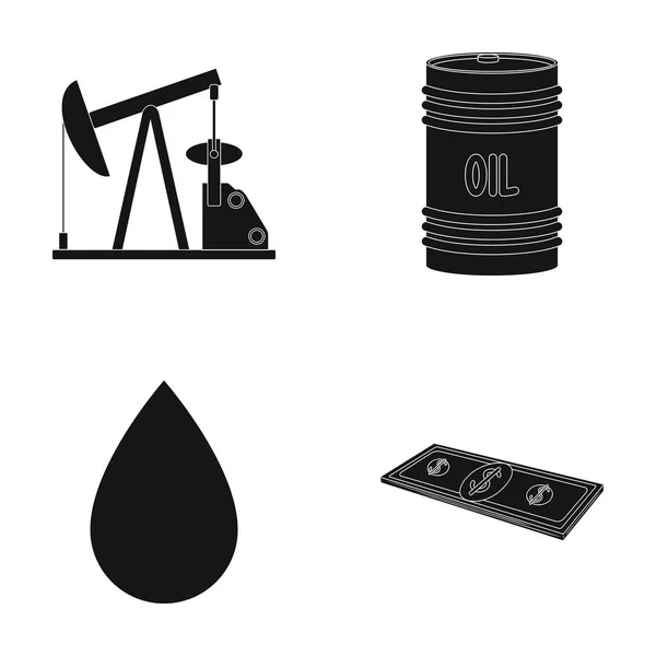 Pumpe, Barrel, Tropfen, Petrodollars. Öl Set Sammlung Symbole im schwarzen Stil Vektor Symbol Stock Illustration Web. — Stockvektor