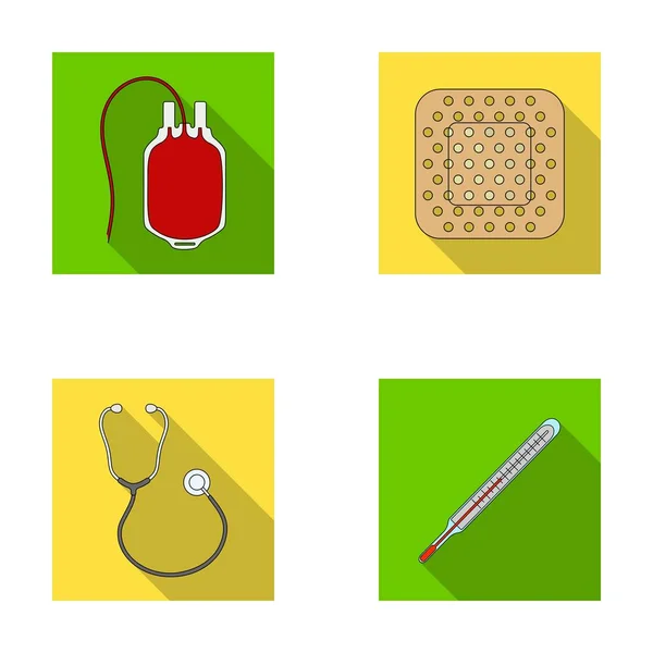 Paket mit Spenderblut und andere equipment.medicine set Sammlung Symbole im flachen Stil Vektor Symbol Stock Illustration Web. — Stockvektor