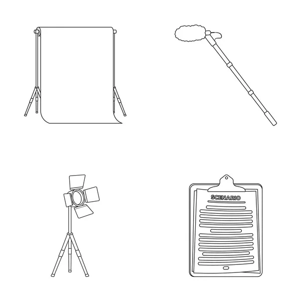 Hromakey, script et autres équipements. Faire des films ensemble icônes de la collection dans le style contour vectoriel symbole illustration web . — Image vectorielle