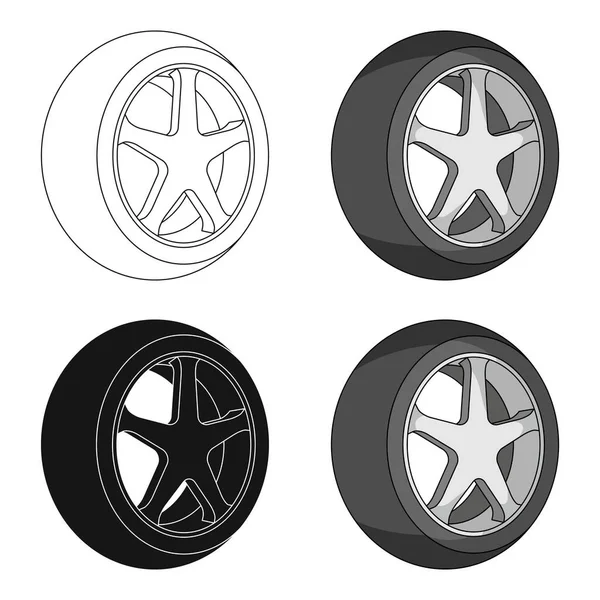 Roue avec un couvercle de pneu pour la voiture.Voiture icône unique dans le style dessin animé vectoriel symbole illustration web . — Image vectorielle