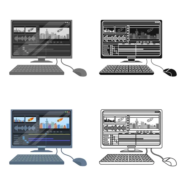 Ordinateur avec keyboard.Making film icône unique dans le style dessin animé vectoriel symbole illustration web . — Image vectorielle