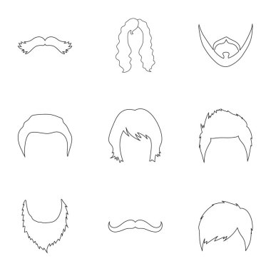 Sakal simgeleri anahat stilinde ayarlayın. Sakal vektör simge stok çizim büyük toplama