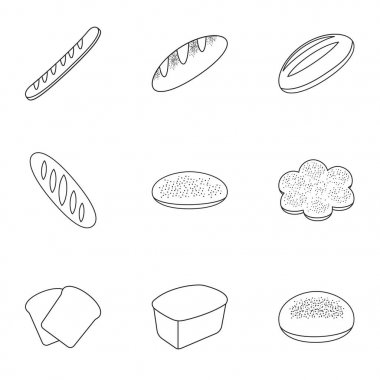 Ekmek simgeleri anahat stilinde ayarlayın. Ekmek vektör simge stok çizim büyük toplama