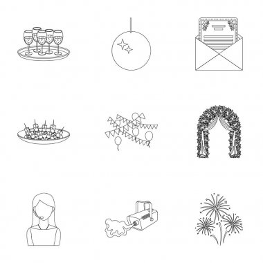 Olay hizmeti set simgeleri anahat stilinde. Olay hizmeti vektör simge stok çizim büyük toplama