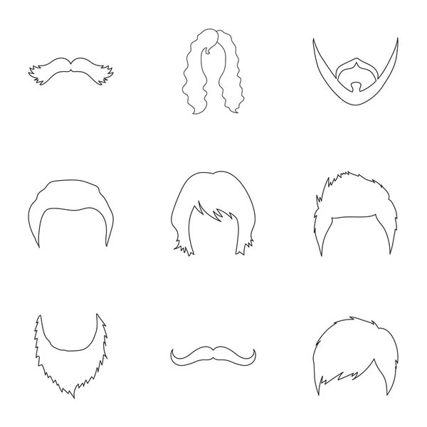 Barbe définir des icônes dans le style de contour. Grande collection de barbe vecteur symbole illustration stock — Image vectorielle