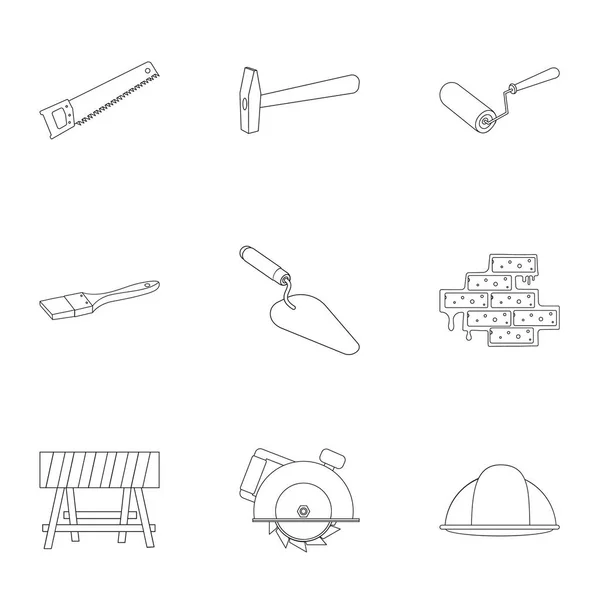 Erstellen und Reparieren von Set-Icons im Umrissstil. Große Sammlung von Build-and-Reparatur-Vektor-Symbolen — Stockvektor