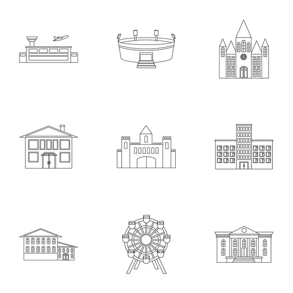 Construire ensemble icônes dans le style contour. Grande collection de bâtiment vectoriel symbole illustration stock — Image vectorielle