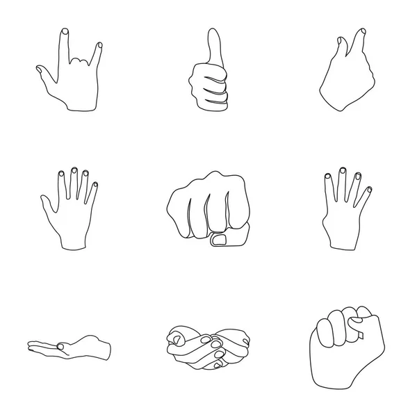 Hand gestures set icons in outline style. Big collection of hand gestures vector symbol stock illustration — Stock Vector