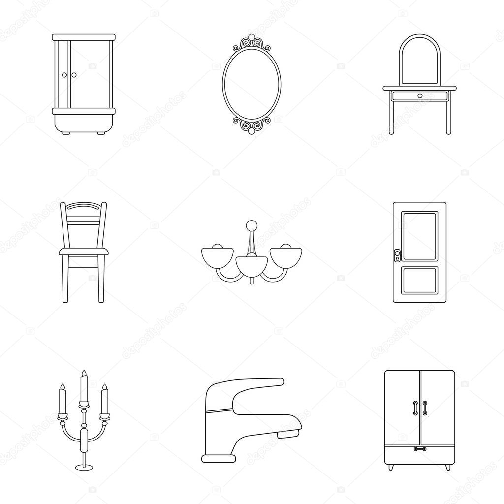 Furniture set icons in outline style. Big collection of furniture vector symbol stock