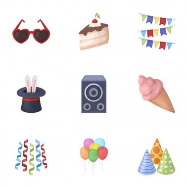 Çelenk, kokteyl ve parti diğer aksesuarları. Parti ve partits simgeler karikatür tarzı vektör simge stok çizim web içinde ayarla.