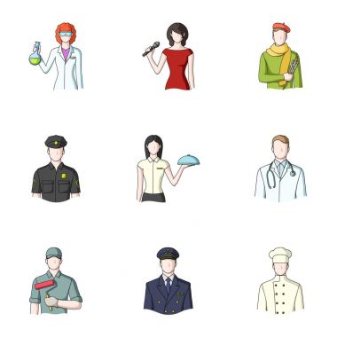 Doktor, işçi, askeri, sanatçı ve meslek diğer türleri. Meslek toplama simgeler karikatür tarzı vektör simge stok çizim web içinde ayarla..