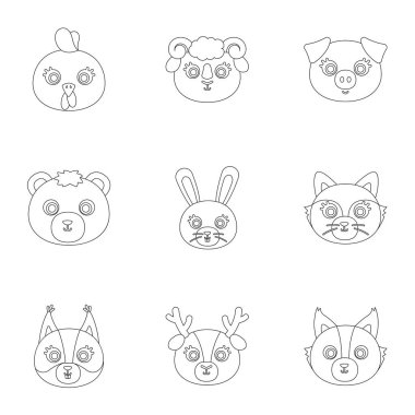 Yerli ve vahşi hayvanlar. Resimleri hayvanlar hakkında bir set. Anahat stili vektör simge stok çizim üzerinde küme koleksiyon simgesinde hayvan namlu.