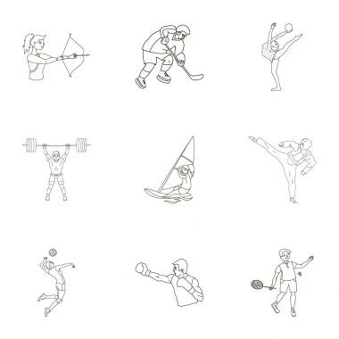 Olimpik spor. Kış ve yaz spor. Resimleri sporcular hakkında bir set. Anahat stili vektör simge stok çizim üzerinde küme koleksiyon simgesinde olimpik spor.